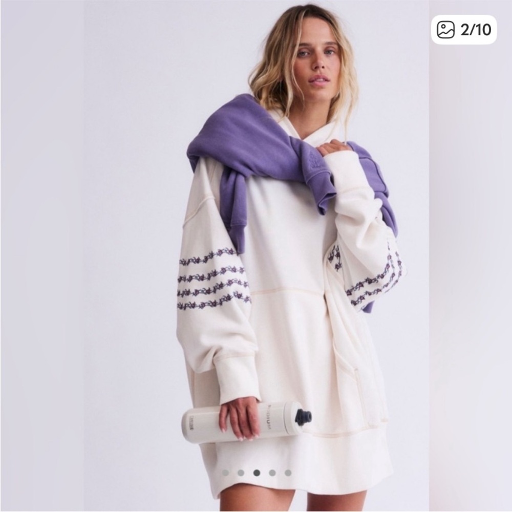 Free People Movement At My Best Embroidered Hoodie Sweatshirt Ivory Sz Small NEW - Picture 2 of 6